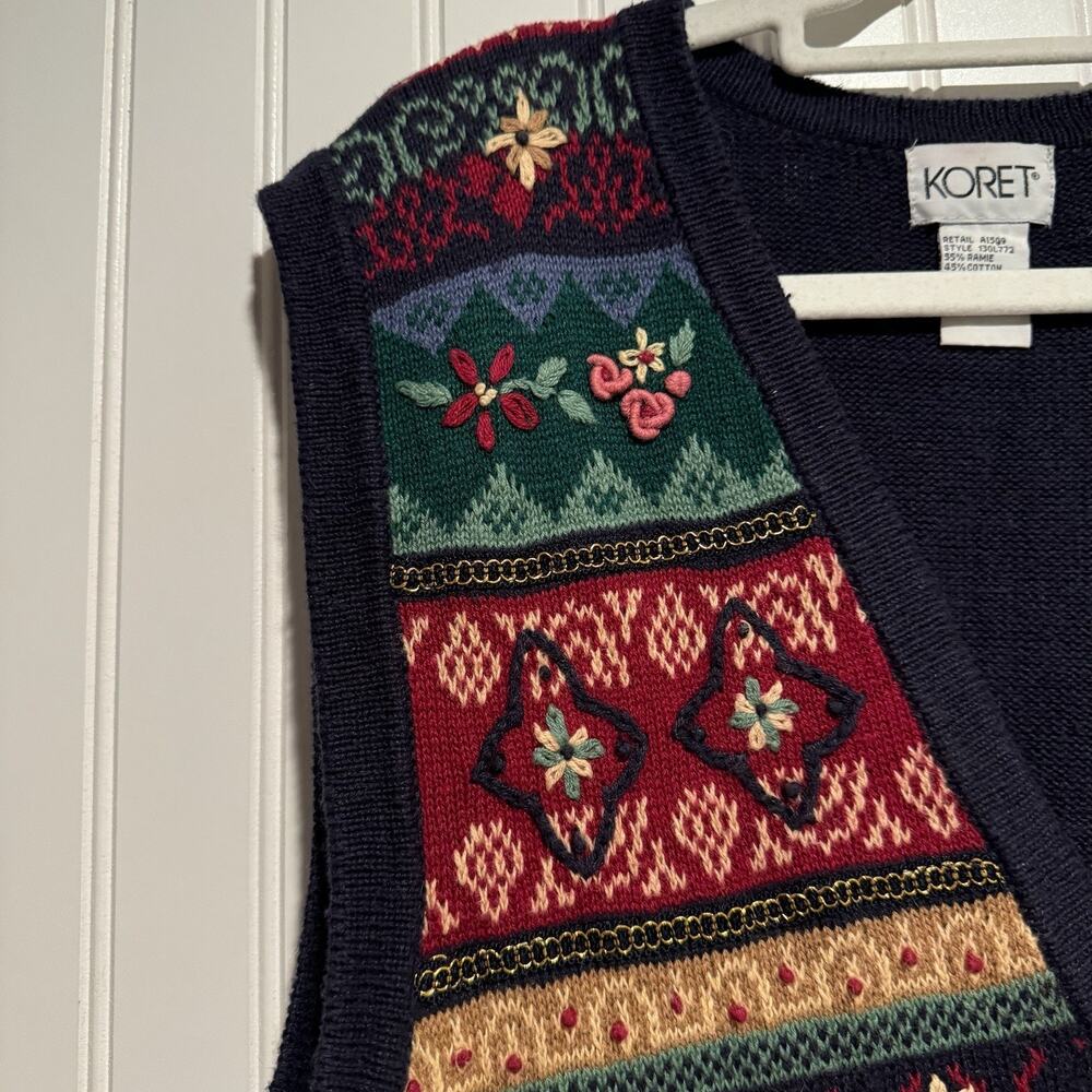 Vintage Koret Floral Embroidered Sweater Vest Cottagecore Size Medium - Picture 3 of 5